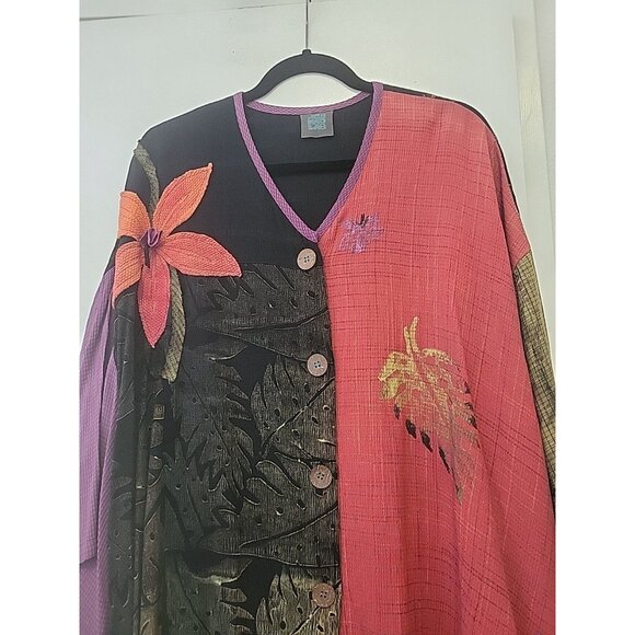 JG's MAD LAB Art to Wear Button-front Tunic Jacket Appliqué Flower 3X Multicolor - Picture 2 of 15